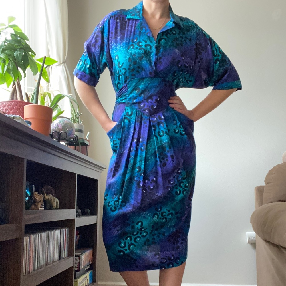 90s Jewel Toned Leopard Fitted Dress VINTAGE